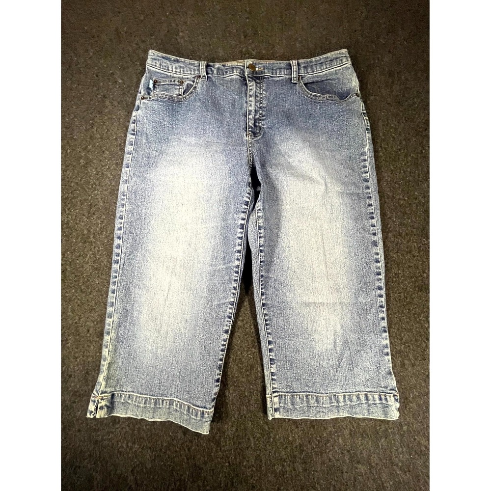 Reflex Blue Denim Capri Jeans Womens 16 Embroidered Back Pockets Cotton Stretch